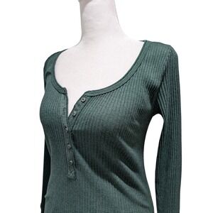 Aerie Long Sleeve Ribbed Henley Shirt Green Small Y2K Bella Swan Inspired Small